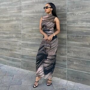 Zara Midi Dress - Marble Abstract Print